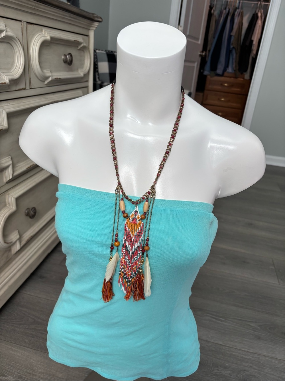 Boho Multicolor Beaded Tassel Necklace